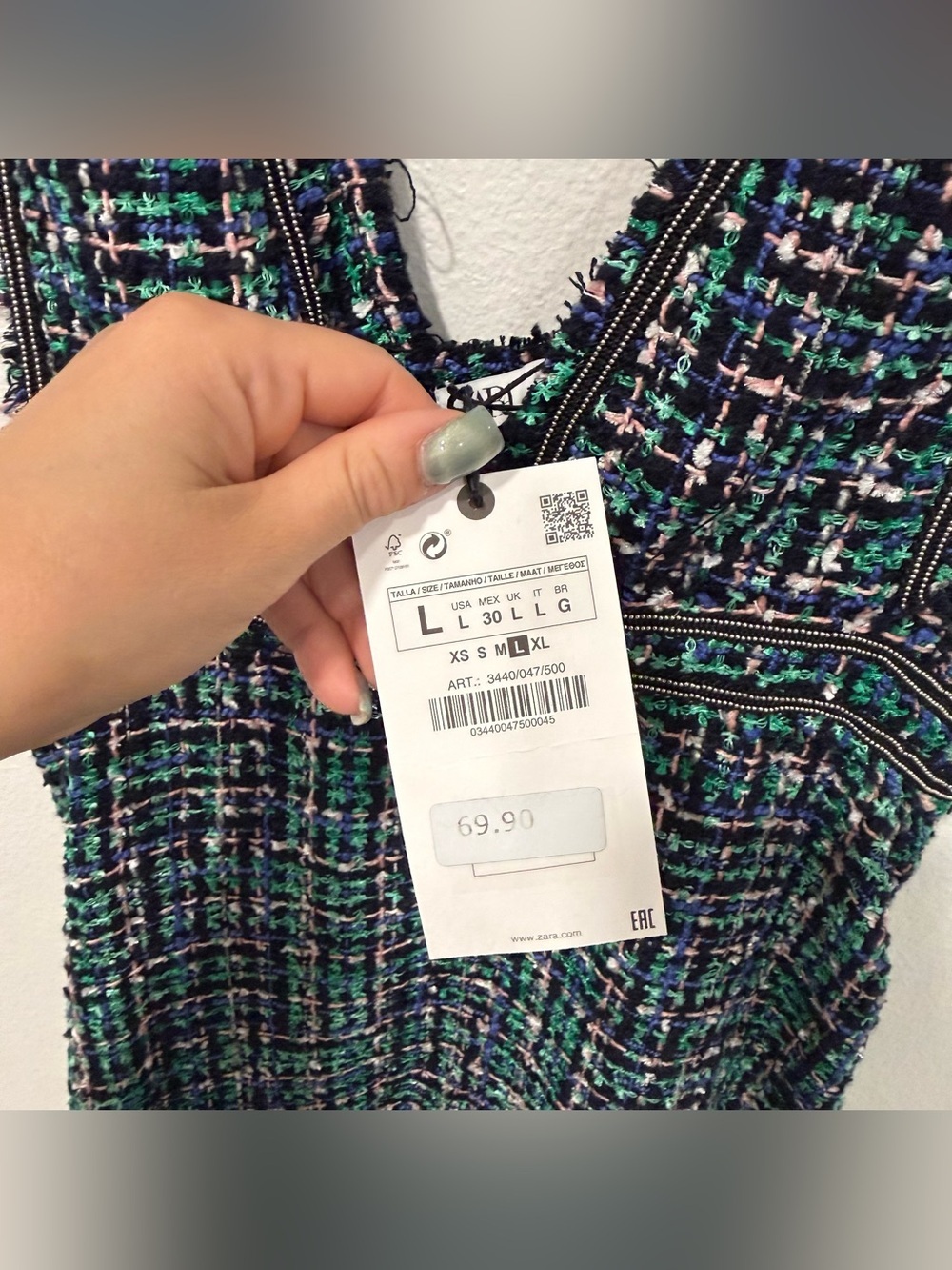 Zara Green Tweed Deep V Plunge Overall Midi Dress S - Picture 5 of 7